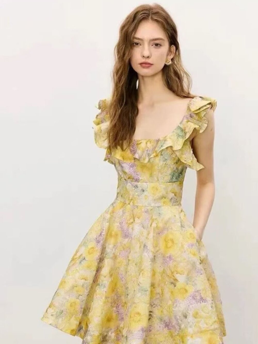 Zimmermann Floral Mini Dress Yellow Multi Ruffle Strap Linen Silk Size 3 (US M)